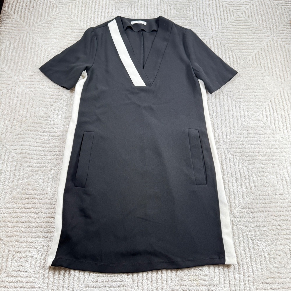Mango Suit Shift Dress Women XS Black Colorblock V Mod Chic Minimalist Night Out